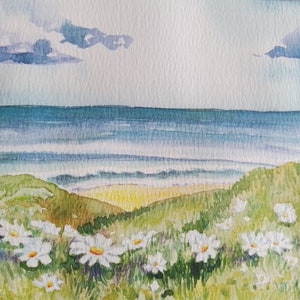 Daisies near the beach watercolour