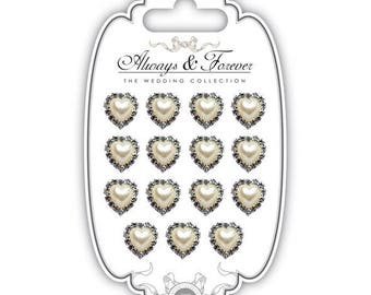 15 (15mm) Pearl and rhinestone hearts - AFCHRM001