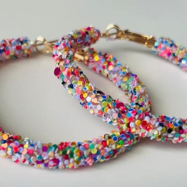 Confetti chunky glitter hoop earrings