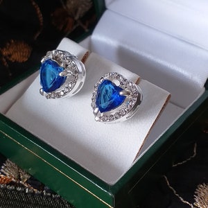 Vintage 1990-s Blue Topaz and CZ 925 Sterling Silver Stud Earrings
