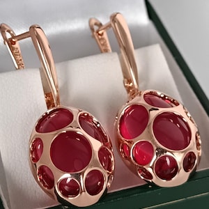 Vintage 1990-s 14 Ct Rolled Gold Large Ruby Earrings-Hallmarked 585 RG