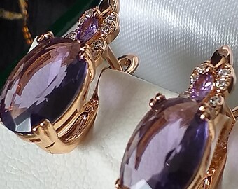Boucles D'oreilles Vintage Années 90 En Or Laminé 14 Ct Avec Améthyste - Poinçonné