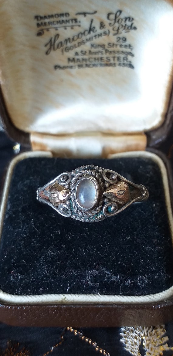 Antique Vintage 1930-s Moonstone Silver and 9 Gol… - image 7