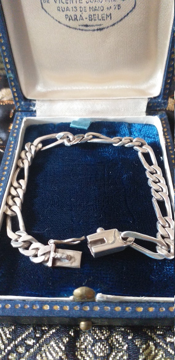 Vintage 1960 Sterling Silver 925 Figaro Link Chain Bracelet 13 