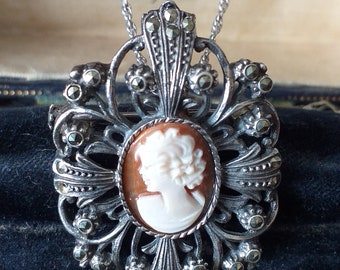 Pendentif Camée En Argent Sterling 925 - Vintage Années 1930 - Style Art Déco