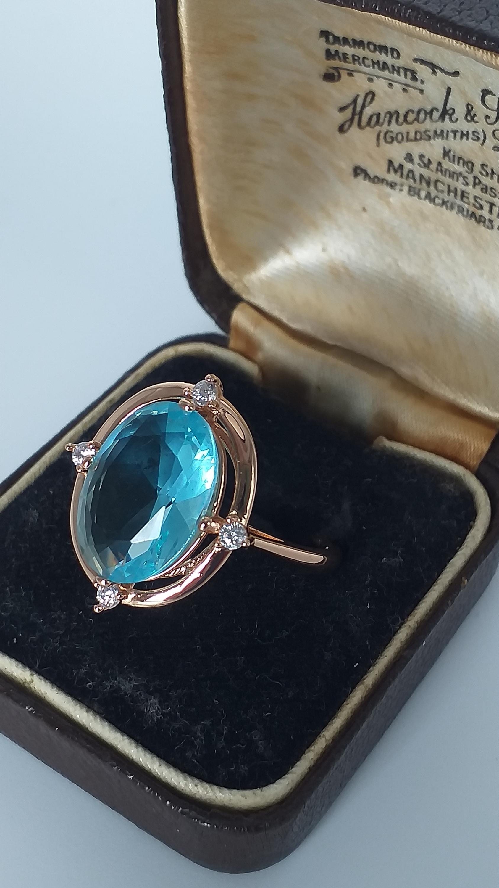Vintage 1990-s 14 Ct Rolled Gold Aquamarine Ring Size UK T 1/2 US 10 - Hallmarked!