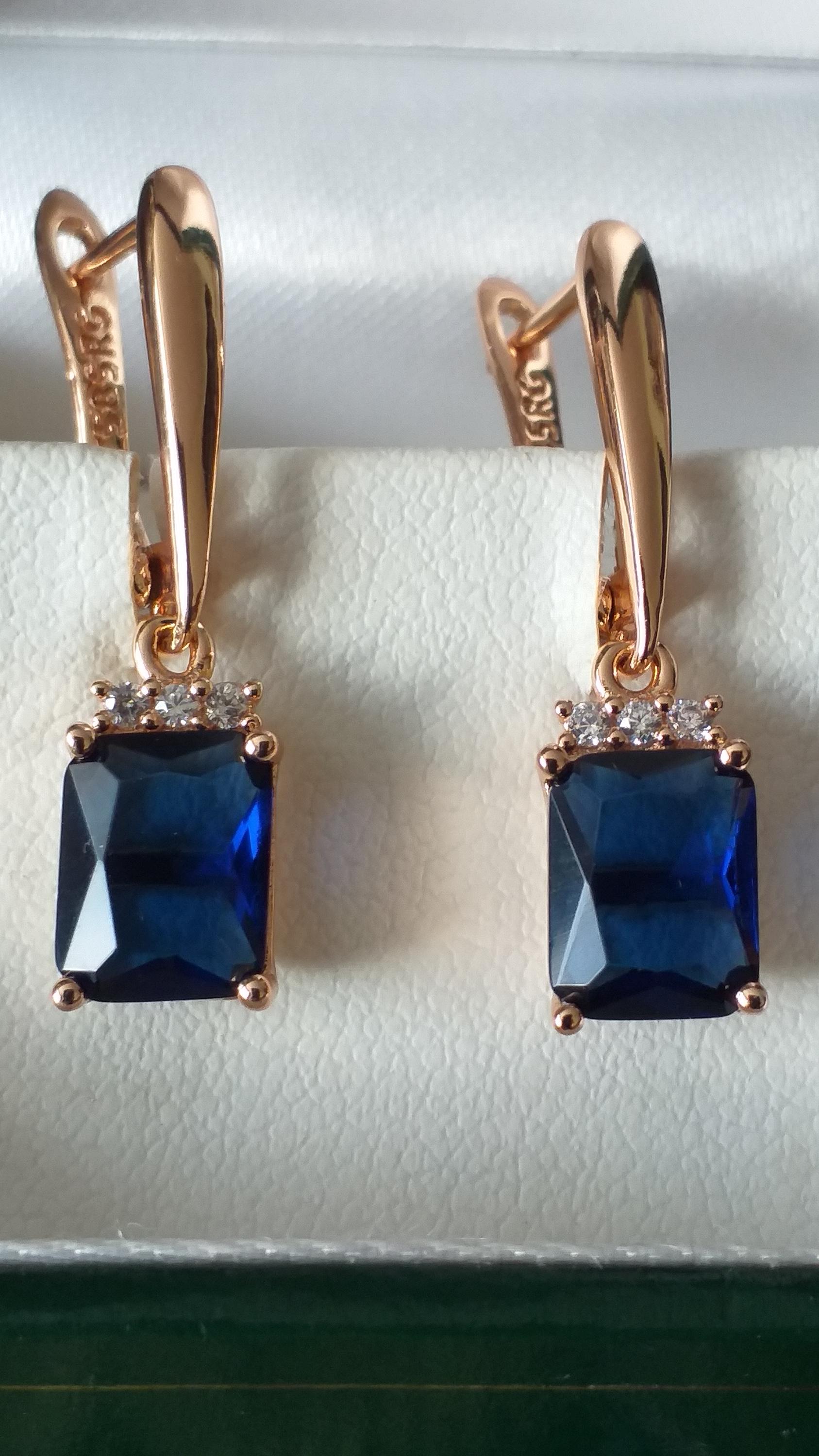 Boucles D'oreilles Vintage Années 90 - Or Laminé 14 Carats, Saphir Bleu - Poinçonnées - Occasion