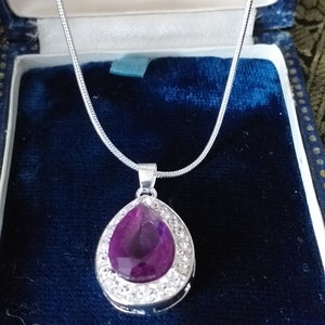 Vintage 1990-s Large Amethyst and Zircons Pendant on 18 inch Chain - Beautiful!