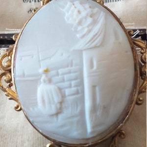 Antique Vintage Victorian Large Cameo Sterling Silver Carved Brooch Hallmarked 900