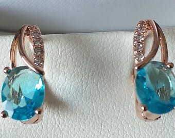 Boucles D'oreilles Vintage Années 90 En Or Laminé 14 Ct Avec Aigue-marine - Pièce Unique