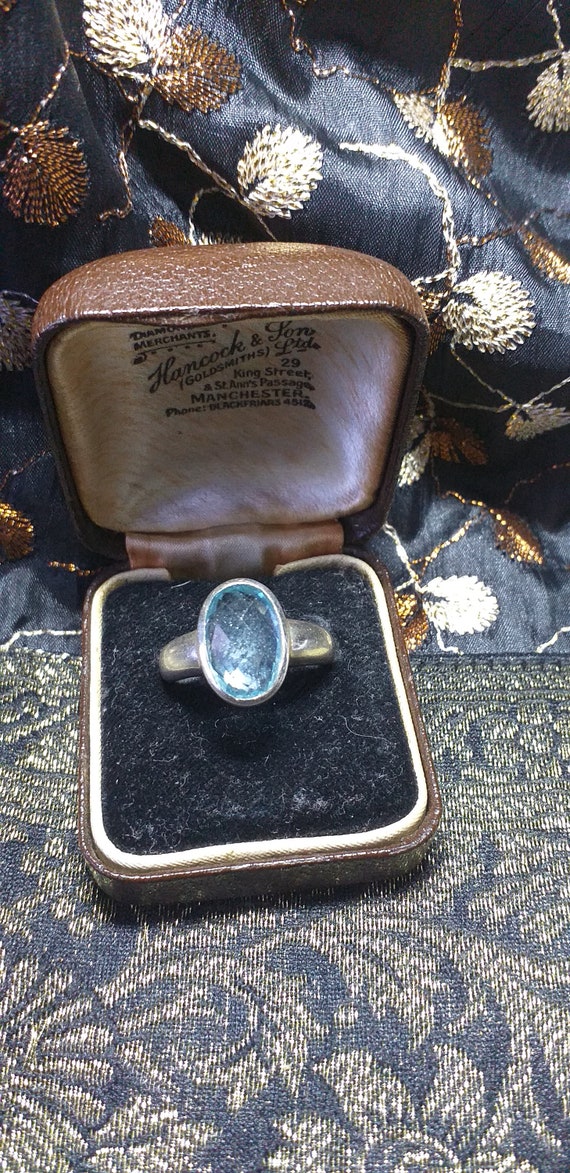 Bague Vintage Années 1940 - Aigue-Marine Bleue - Argent Sterling 925 - Taille 7