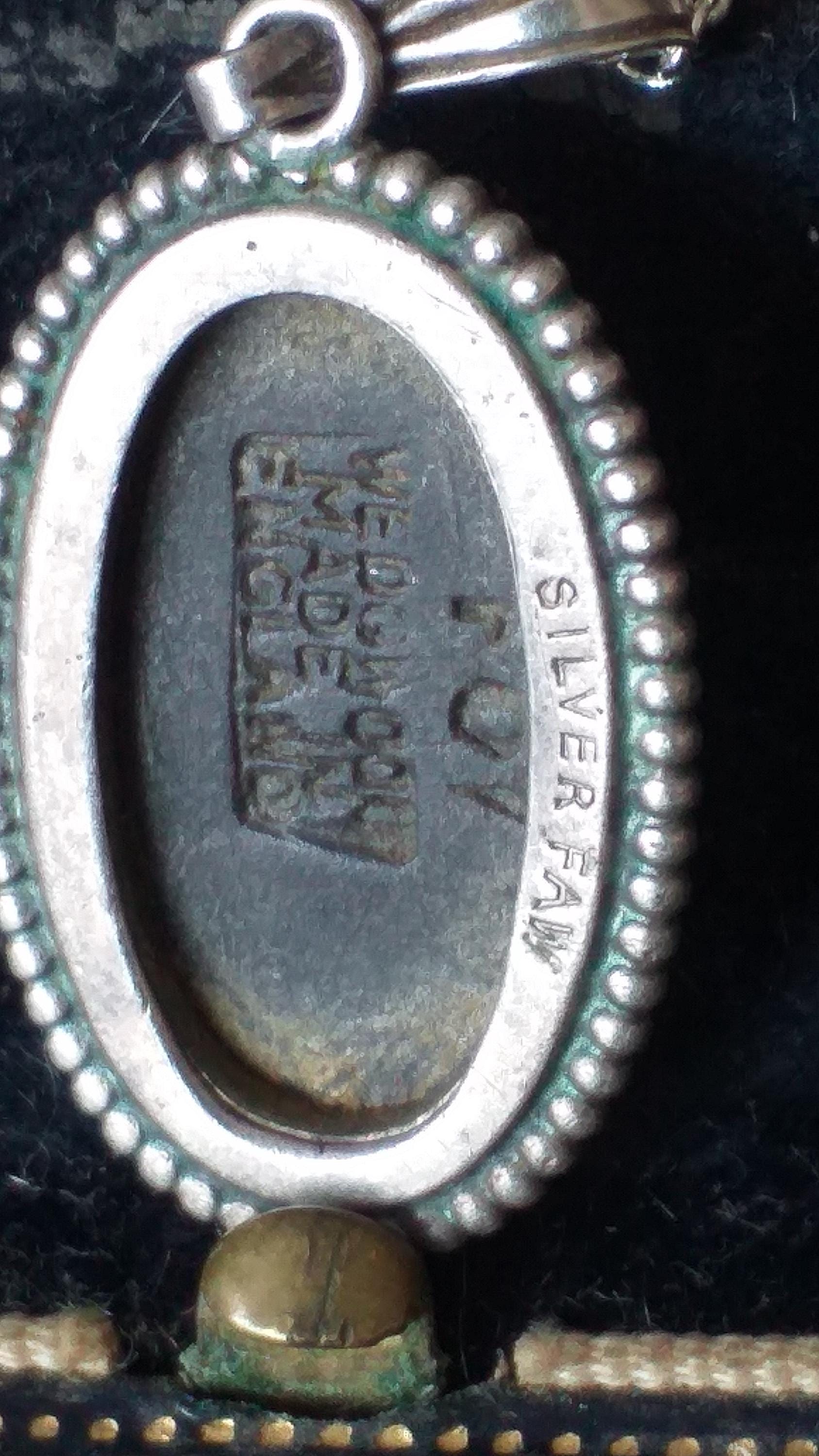 Pendentif Vintage Wedgwood 1967 En Argent 925 - Médaillon Noir Sur Chaîne 20 Pouces, Poinçons Complets
