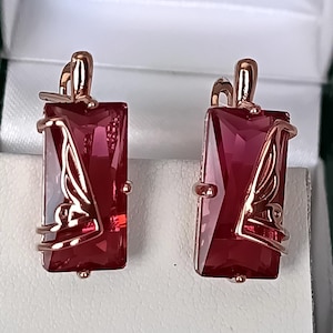 Pendientes grandes de rubí de oro laminado de 14 quilates, estilo vintage de los años 90, con sello 585 RG.