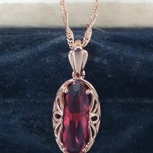 Vintage 1990-s 14 CT Rolled Gold Ruby Pendant on Chain-Hallmarked 585 RG