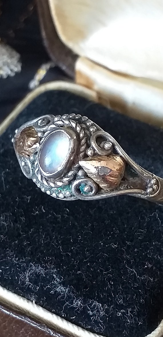 Antique Vintage 1930-s Moonstone Silver and 9 Gol… - image 5