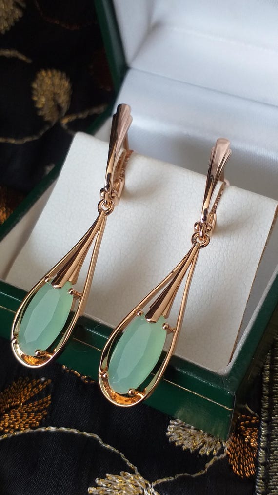 Boucles D'oreilles Vintage Années 90 - Péridot Vert Clair - Monture En Or Laminé 14 Ct - Fait Main UK