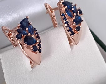 Boucles D'oreilles Vintage Années 90 - Or Laminé 14 Carats, Saphir Bleu, Poinçonné - Occasion En Excellent état