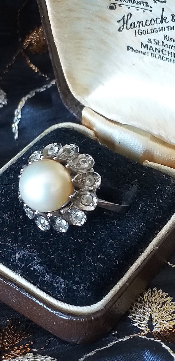 Vintage 1990-s Large Pearl and CZ Sterling Silver 