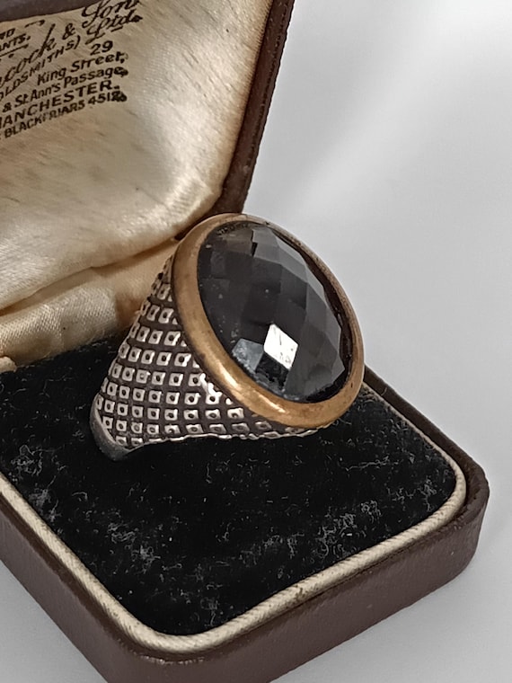 Vintage 1940-s Sterling Silver Heavy Large Black Onyx Signet Ring