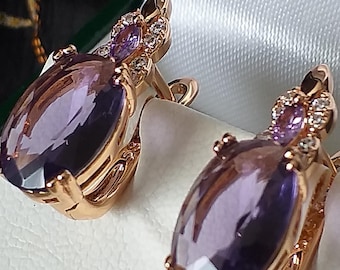 Vintage 1990-s 14 Ct Rolled Gold Amethyst Earrings-Hallmarked 585 RG