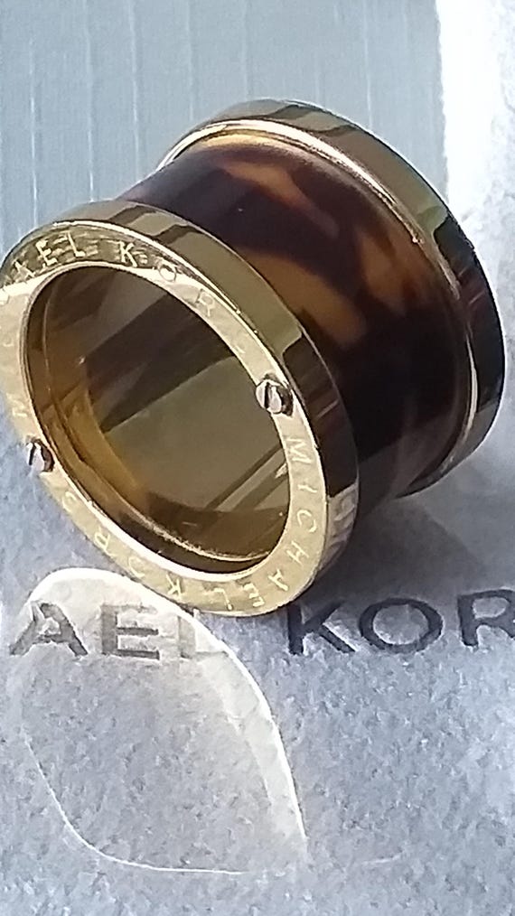 Vintage 2015 Michael Kors Gold Tone Tartoise Barrel Ring Size UK L US 6 in Box. Etsy UK