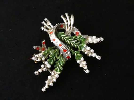 VINTAGE Exquisite Signed Goldtone Green/White/Red… - image 4