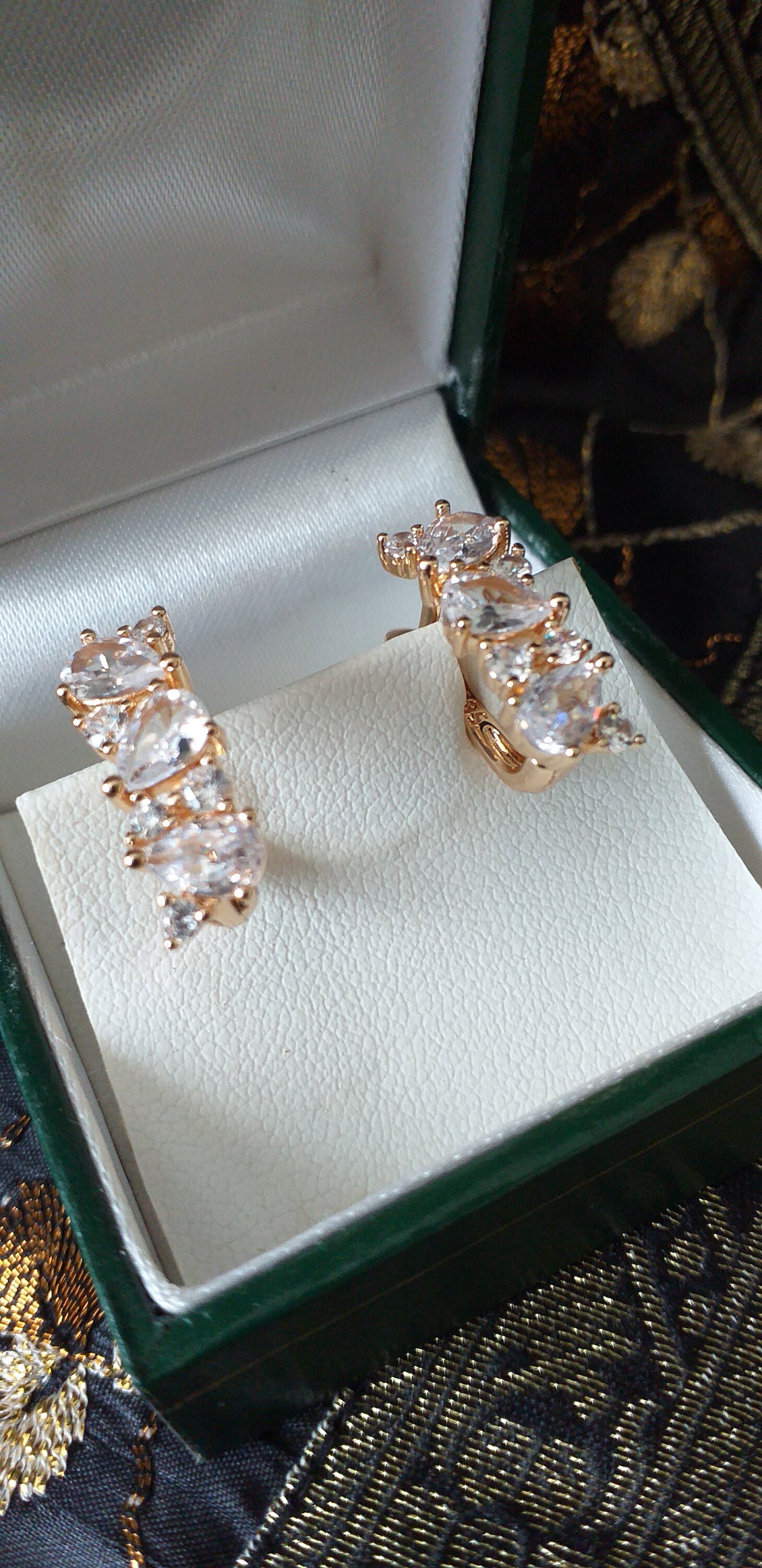 Boucles D’oreilles Vintage 1990 Or Laminé 14 Carats Zircons – Poinçonnées UK