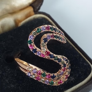 Vintage 14 karat guldring med flera stenar - storlek UK U US 10 1/4 stämplad!