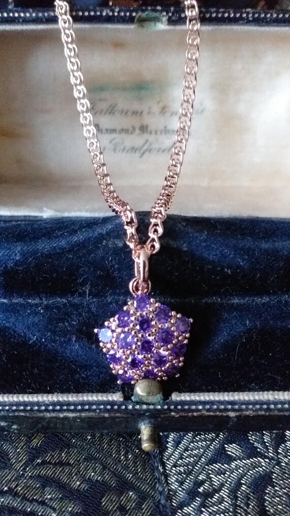 Pendentif Or Rose Et Blanc 14 Carats Avec Améthyste Ronde - Bijou Neuf Avec étiquettes