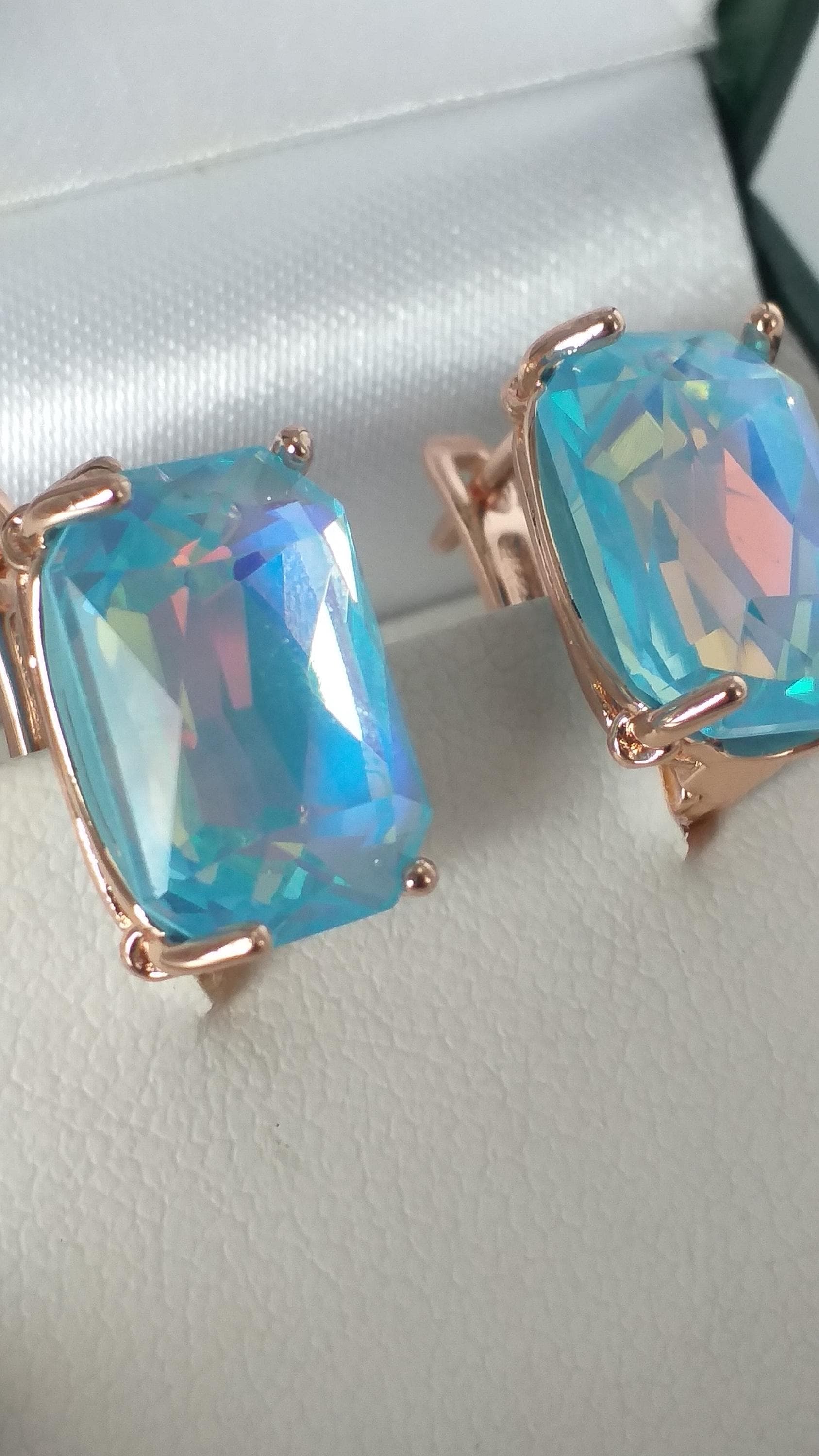 Boucles D'oreilles Vintage Aigue-marine En Or Laminé 14 Carats - Années 1990 - Fait Main Au Royaume-Uni