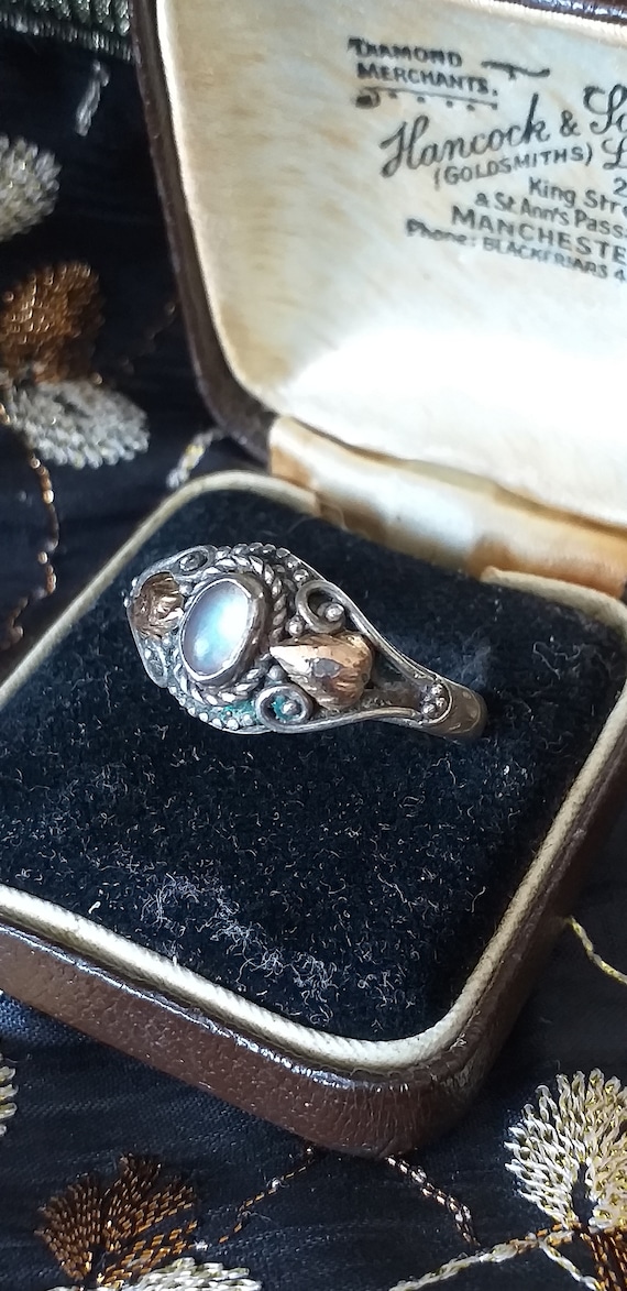 Antique Vintage 1930-s Moonstone Silver and 9 Gol… - image 6