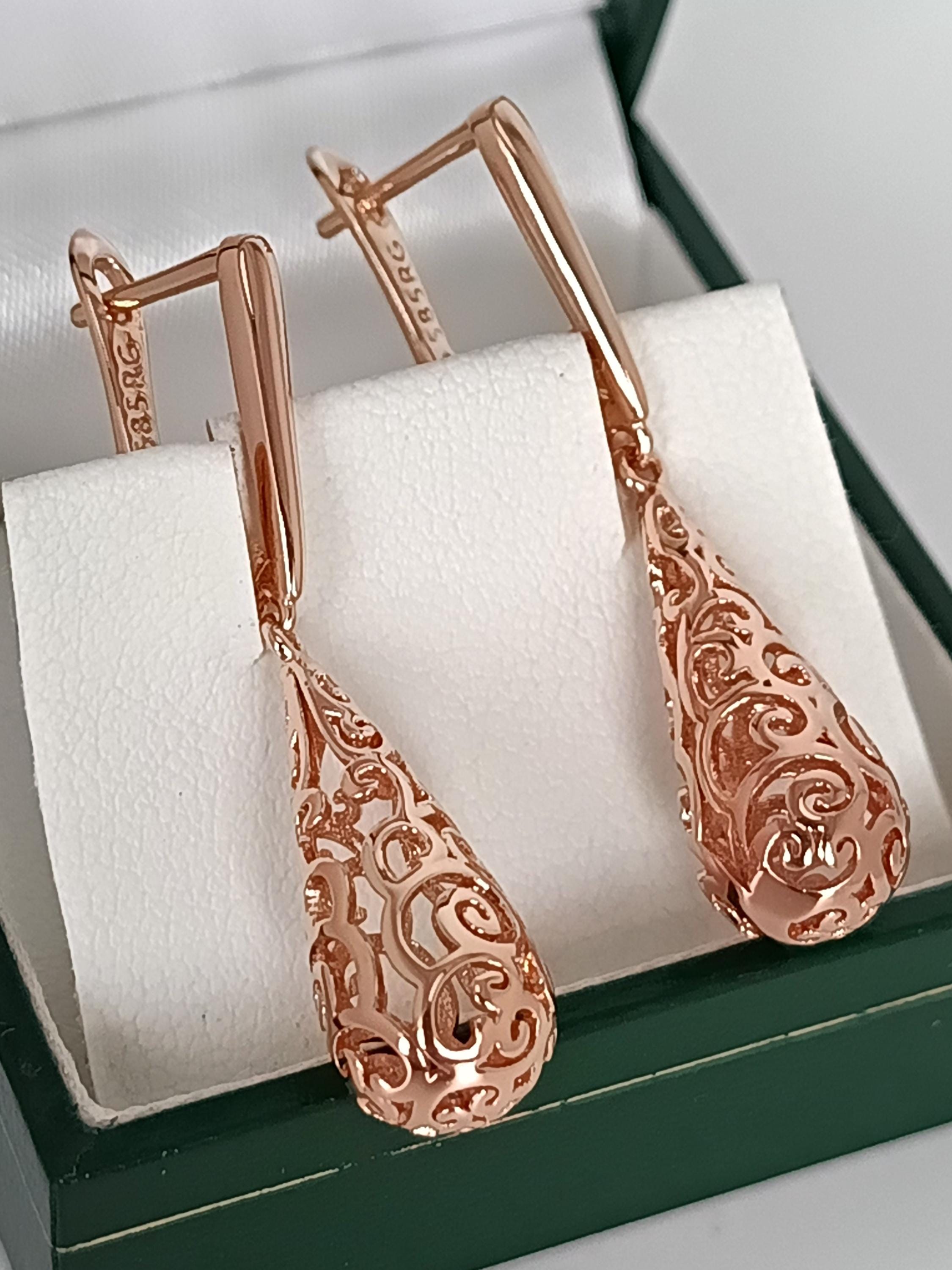 Vintage 1990-s 14 Ct Rolled Gold Long Solid Light Earrings - Hallmarked 585 RG