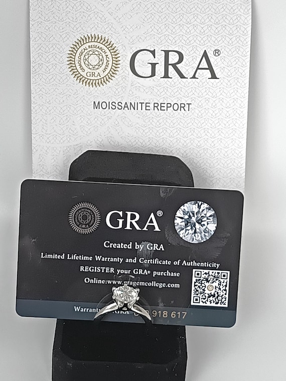 Moissanite 3ct Sterling Silver Ring - GRA Certified - Size 7 3/4