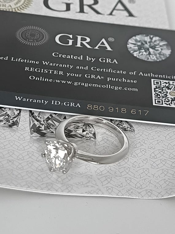 Moissanite 3ct Sterling Silver Ring - GRA Certified - Size 7 3/4
