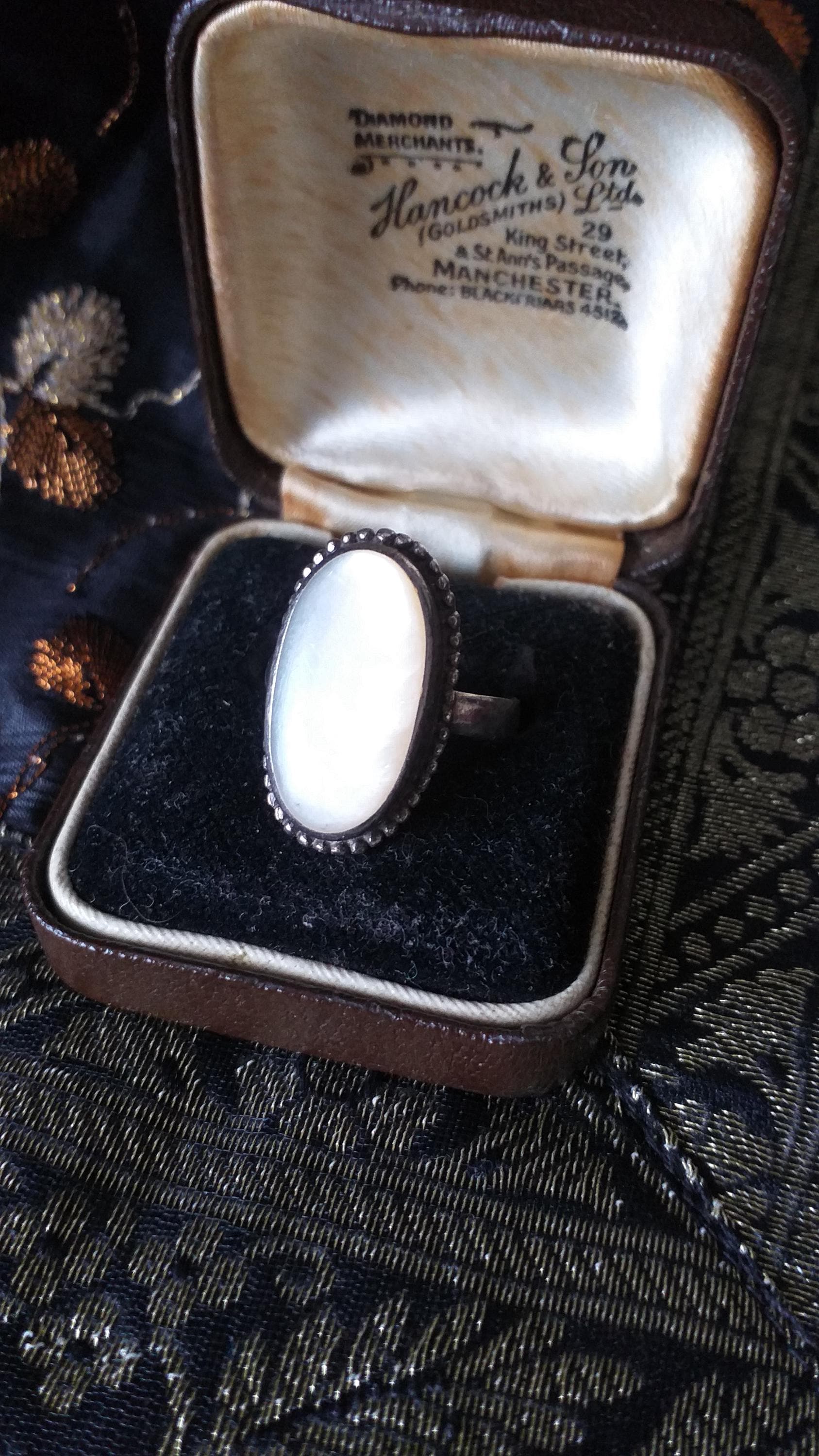 Bague Ancienne En Argent Massif 925 Et Nacre Naturelle - Taille 56, Vintage, Occasion