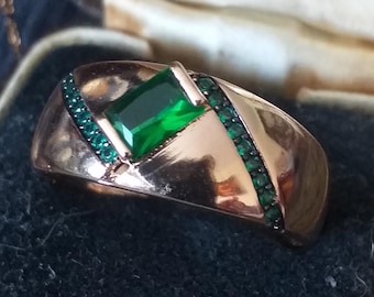 Bague Vintage Années 90 En Or Laminé 14 Carats Avec émeraude - Taille UK 7, état Excellent