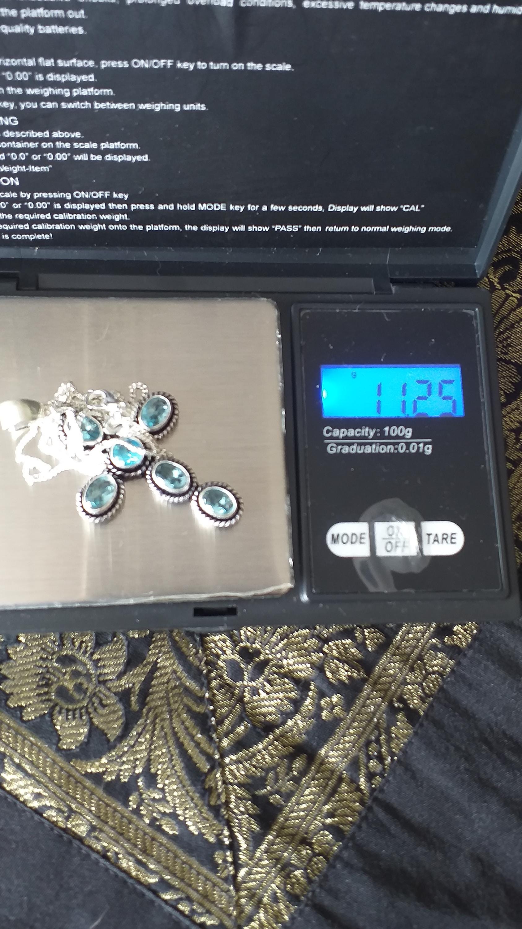 Pendentif Vintage Années 80 Croix En Argent Sterling 925 Avec Topaze Bleue Et Moonstone - Longueur 18 Pouces