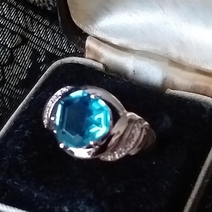 Vintage 1990-s 14 Ct Rolled Gold Aquamarine Ring Size UK O US 7 - Hallmarked!