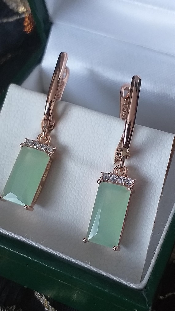 Boucles D'oreilles Vintage Années 90 En Péridot Vert Et Or Laminé 14 Ct - Style Cuff