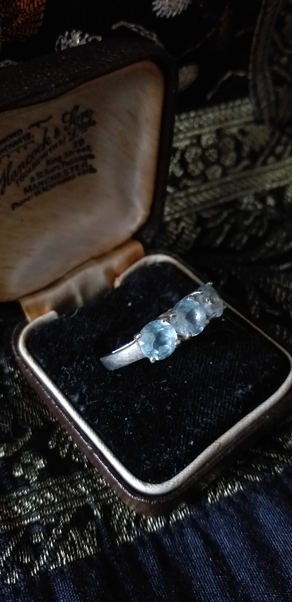 Vintage 1980-s Sterling Silver Aquamrine Ring UK … - image 3