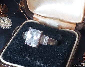 Grande bague vintage années 1970 en argent sterling zircon