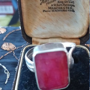 Antique Vintage V1950-s 925 Silver Raw Ruby Ring Size UK S, US 9 - Hallmarked.