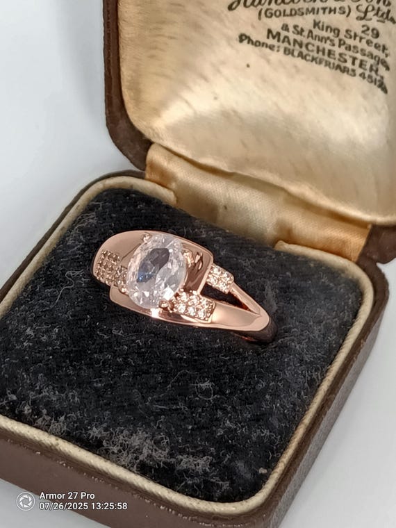 Vintage 14K Rolled Gold Zircon Ring Size US UK P Hallmarked