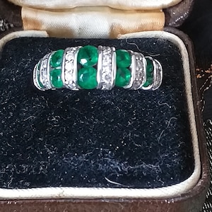 Vintage 1990-s Diamonique Emerald and CZ 925 Sterling Silver Ring Size UK N,US 7