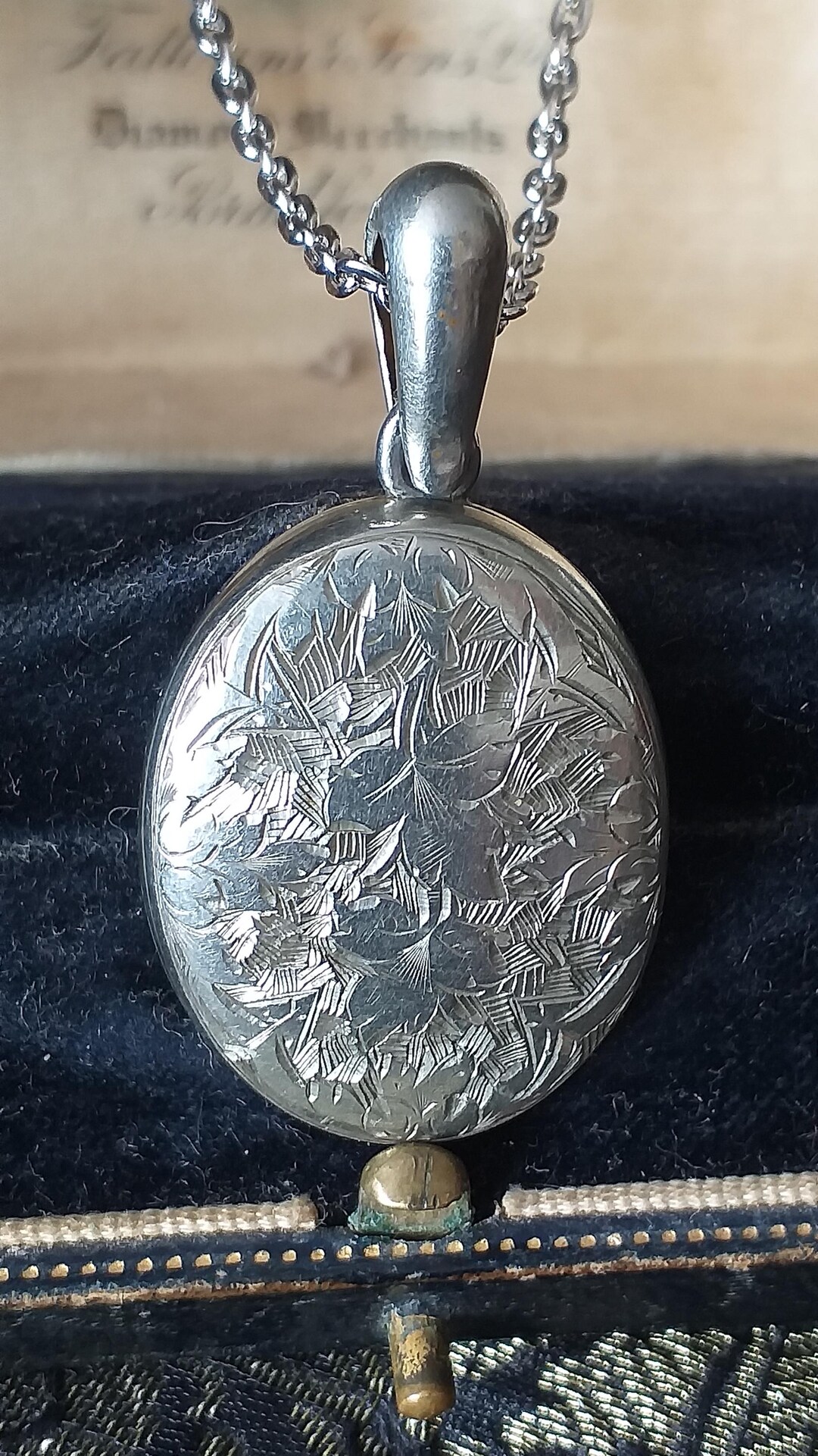 Antique Vintage Victorian 1890-s Silver Locket Pendant on 20 Inch ...