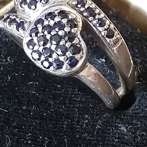 Antique Vintage 1940-s Sapphires Sterling Silver Ring Size UK N, US 6.5. Heavy!