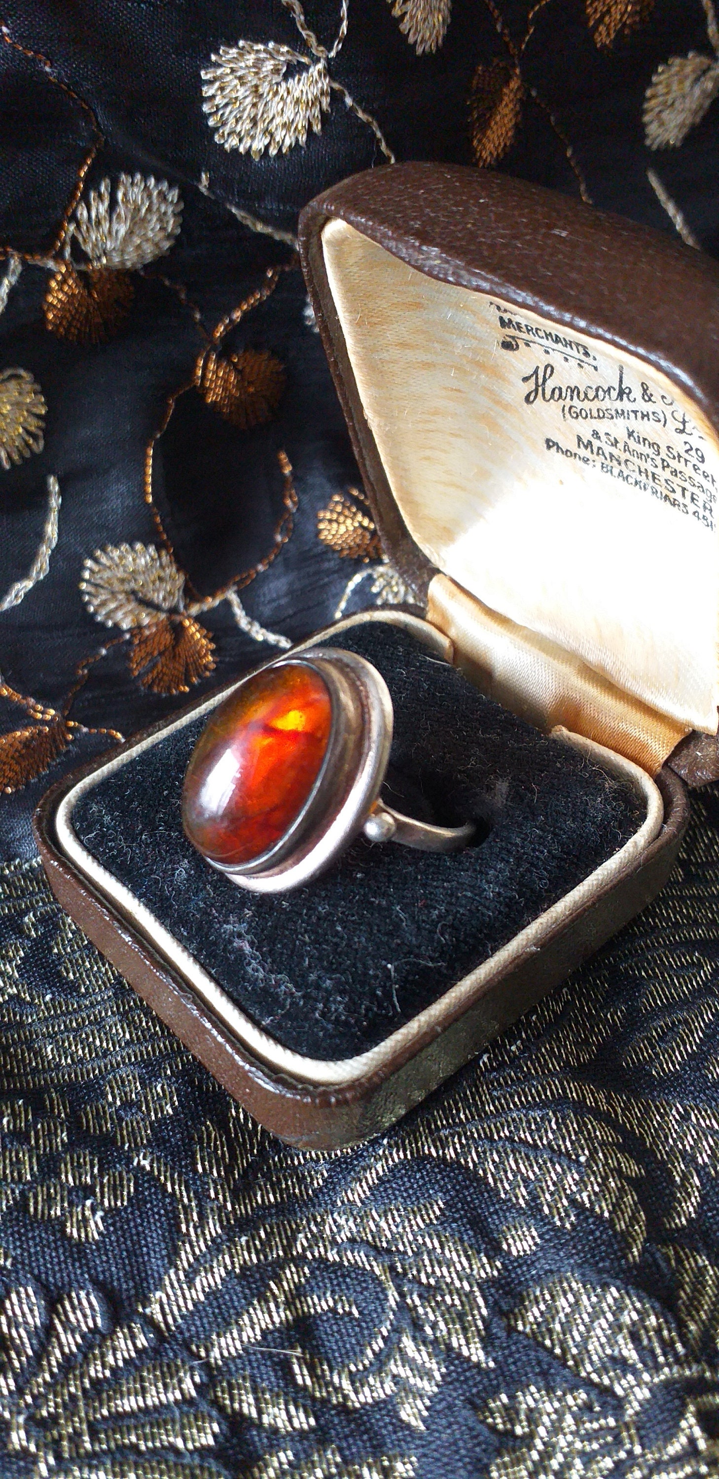 Bague Ancienne En Argent Massif Et Ambre Taille 51 - Bijou Vintage Avec Pierre D'ambre Argenté