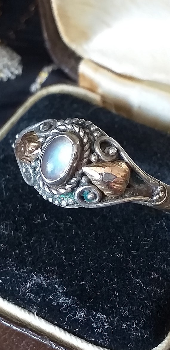 Antique Vintage 1930-s Moonstone Silver and 9 Gol… - image 1
