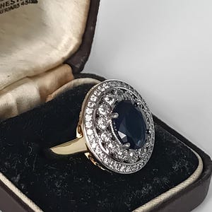 Vintage 1990-s 18 Ct Rolled Gold Large Sapphire Ring Size Uk N, Us 6 3/4-Hallmarked 750 Rg (out of stock)