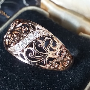 Vintage 1990-s 14 Ct Rolled Gold Zircon Ring Size UK Q US 8 - Hallmarked!